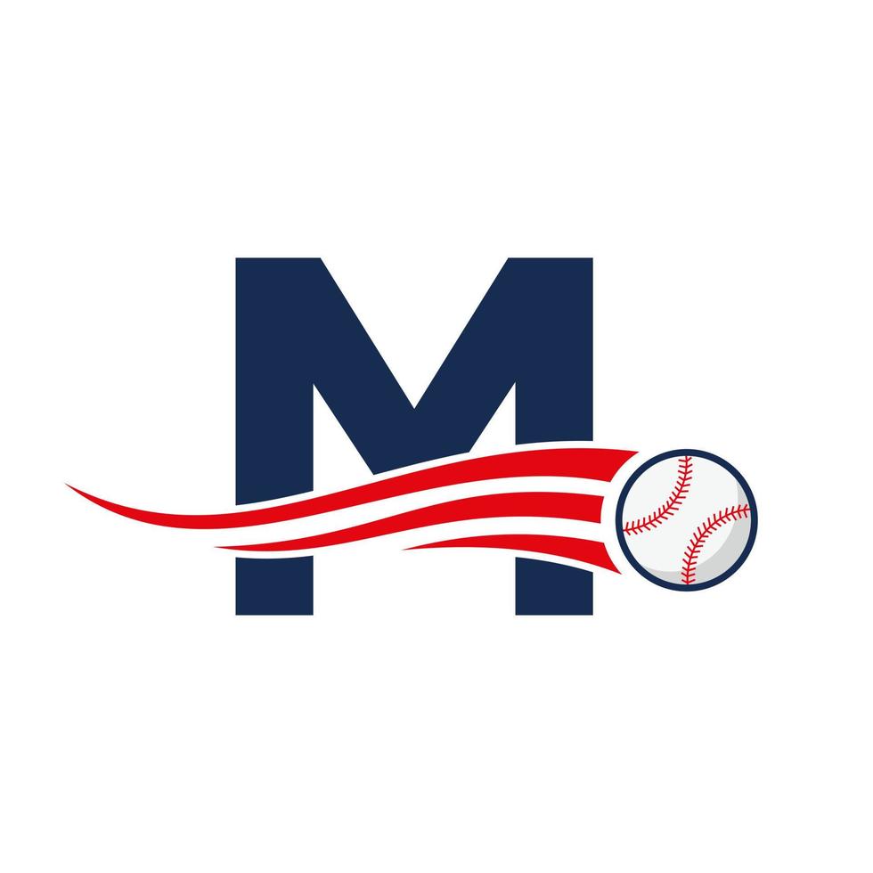 Initial Letter M Baseball Logo Concept With Moving Baseball Icon Vector Template