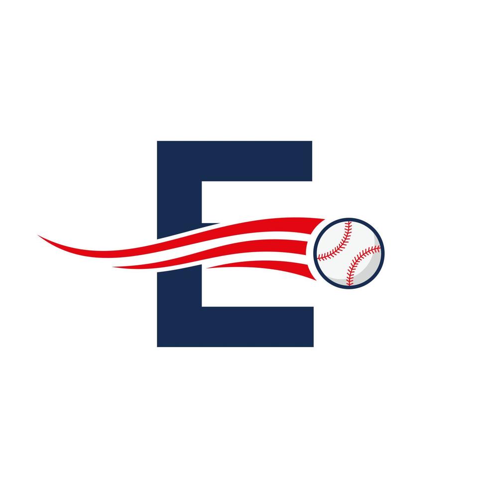 Initial Letter E Baseball Logo Concept With Moving Baseball Icon Vector Template