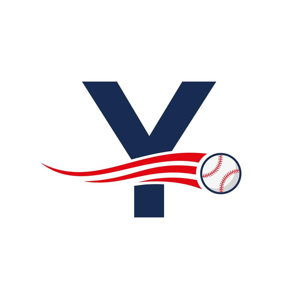 letra inicial y concepto de logotipo de béisbol con plantilla de vector de icono de béisbol en movimiento