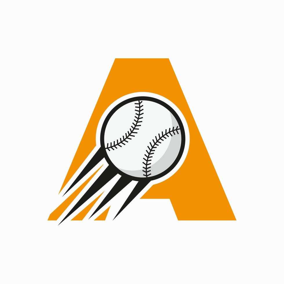 Initial Letter A Baseball Logo Concept With Moving Baseball Icon Vector Template