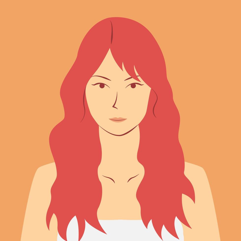 hermoso personaje de dibujos animados de mujer pelirroja en colores suaves y diseño plano. lindo avatar de mujer vector