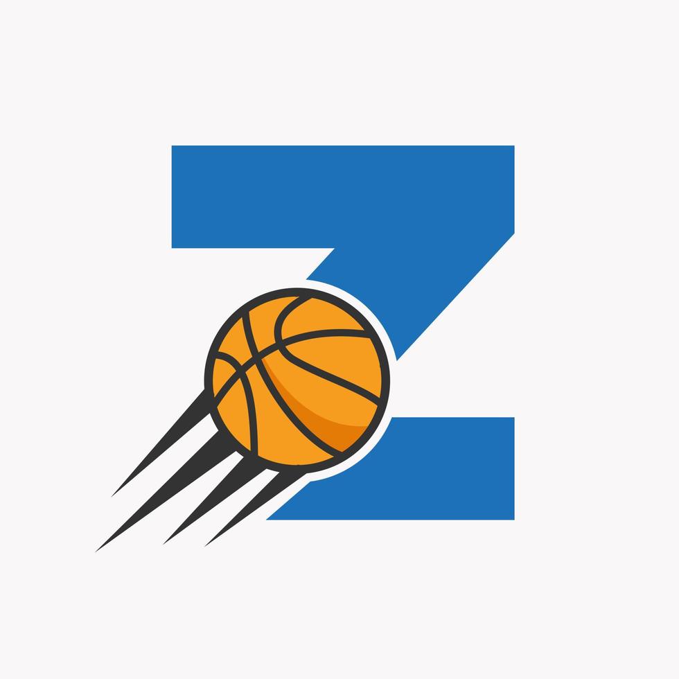 letra inicial z concepto de logotipo de baloncesto con icono de baloncesto en movimiento. Plantilla de vector de símbolo de logotipo de baloncesto