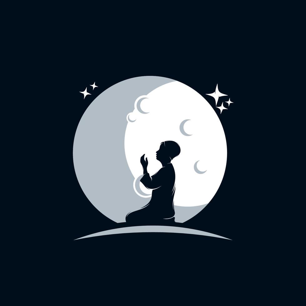 Kids praying on the moon logo template vector