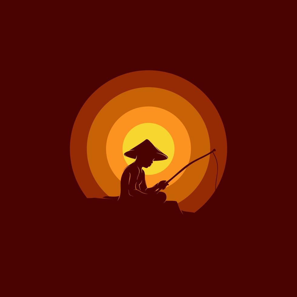 little boy fishing vector logo