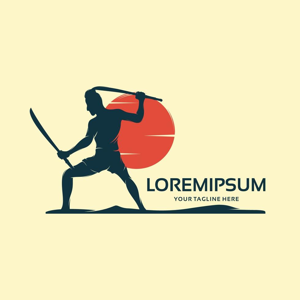 A Samurai with a katana logo design template vector