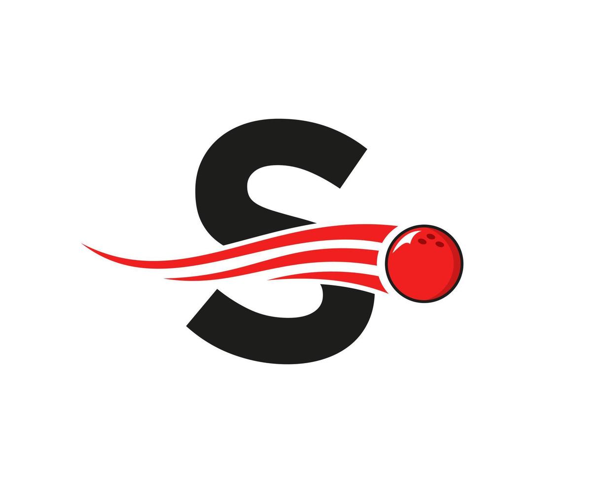 Letter S Bowling Logo. Bowling Ball Symbol With Red Moving Ball Vector Template