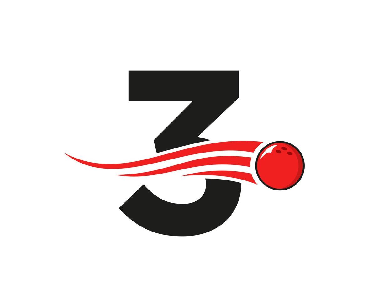 Letter 3 Bowling Logo. Bowling Ball Symbol With Red Moving Ball Vector Template