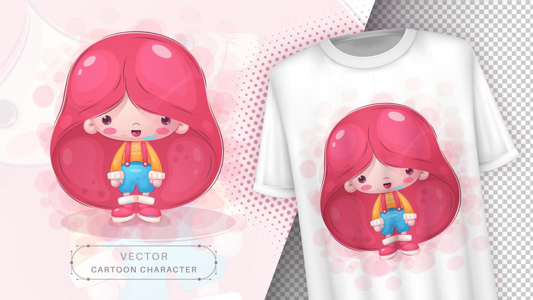 Cartoon character adorable pink girl, hand drawn style kids illustration vector