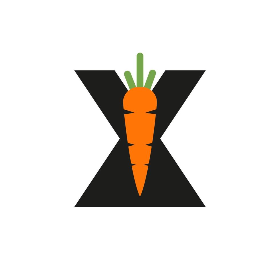 letra inicial x plantilla de vector de diseño de icono de zanahoria. alfabeto basado en el logotipo de zanahoria