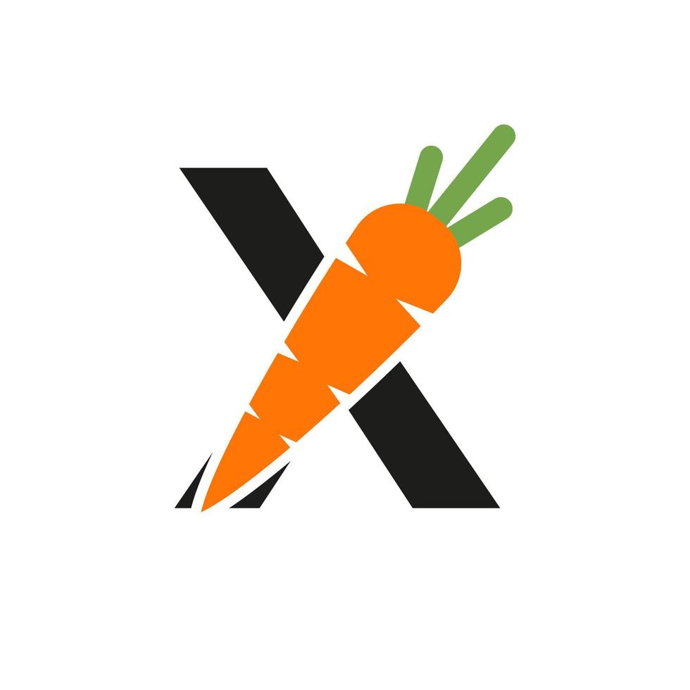letra inicial x plantilla de vector de diseño de icono de zanahoria. alfabeto basado en el logotipo de zanahoria