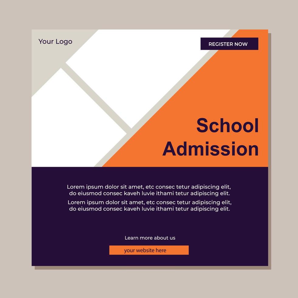 School admission square banner. Suitable for educational banner and social media post template vector