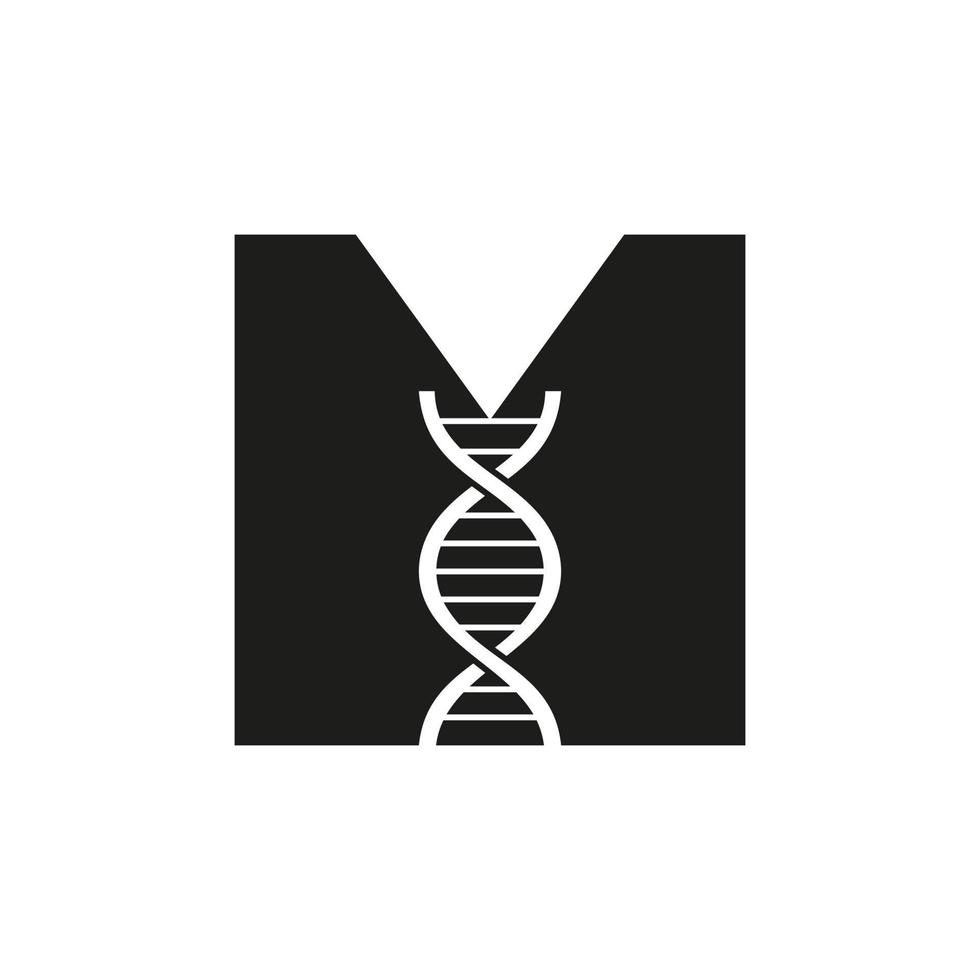 Initial Letter M DNA Logo Concept For Biotechnology, Healthcare And Medicine Identity Vector Template