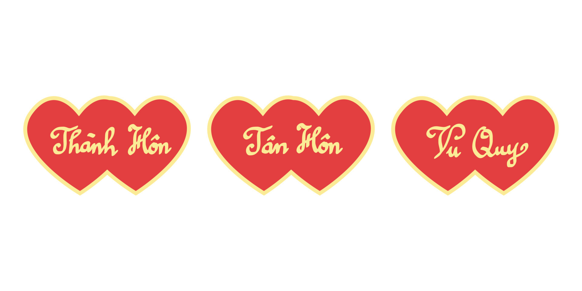 Vietnamese wedding signs clipart, flat vector illustration isolated on