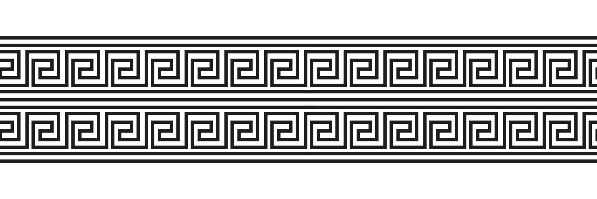 Seamless meander patterns. Greek meandros, fret or key. Ornament for Acient Greece style borders. Vector illustration