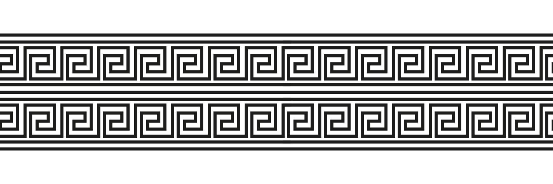 Seamless meander patterns. Greek meandros, fret or key. Ornament for Acient Greece style borders. Vector illustration