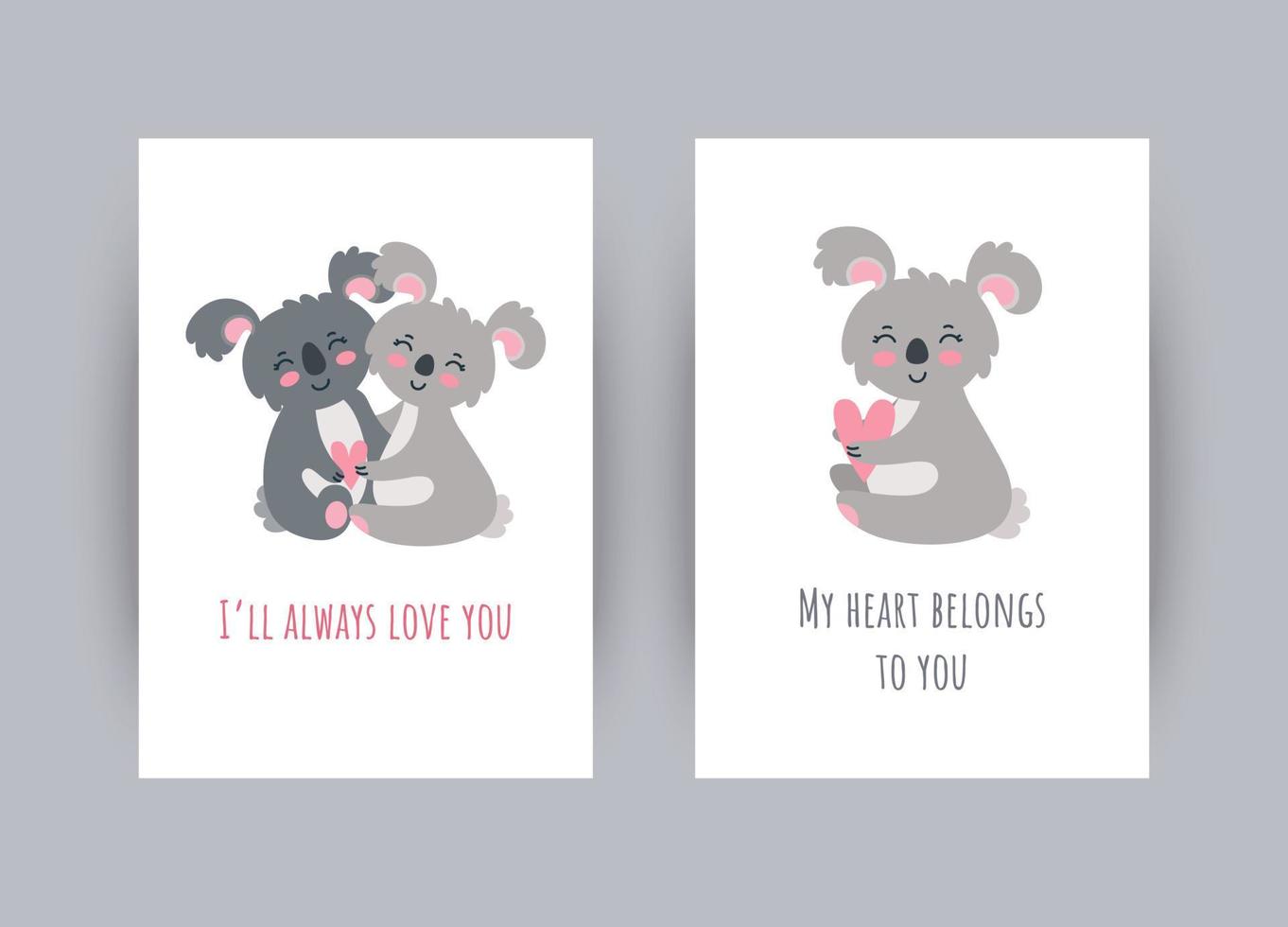 Greeting cards with koalas. Vector illustration in flat style