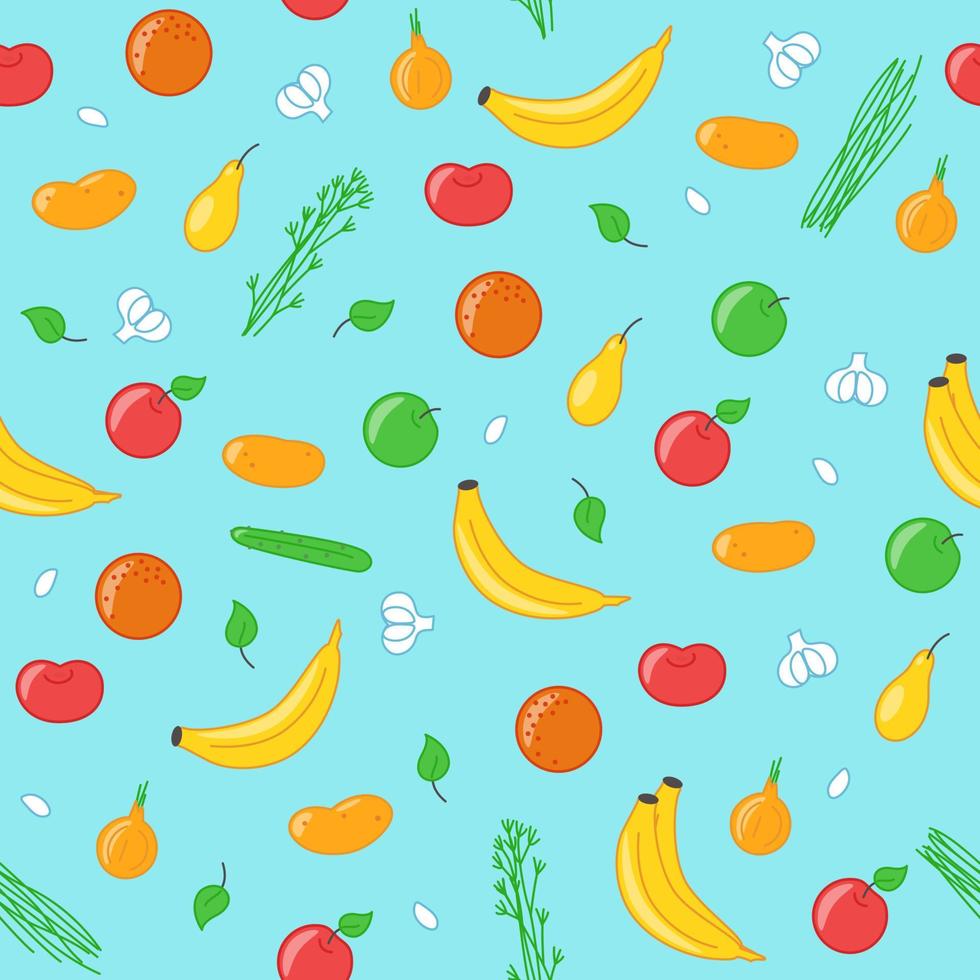 Seamless pattern with fruits and vegetables. Vector illustration