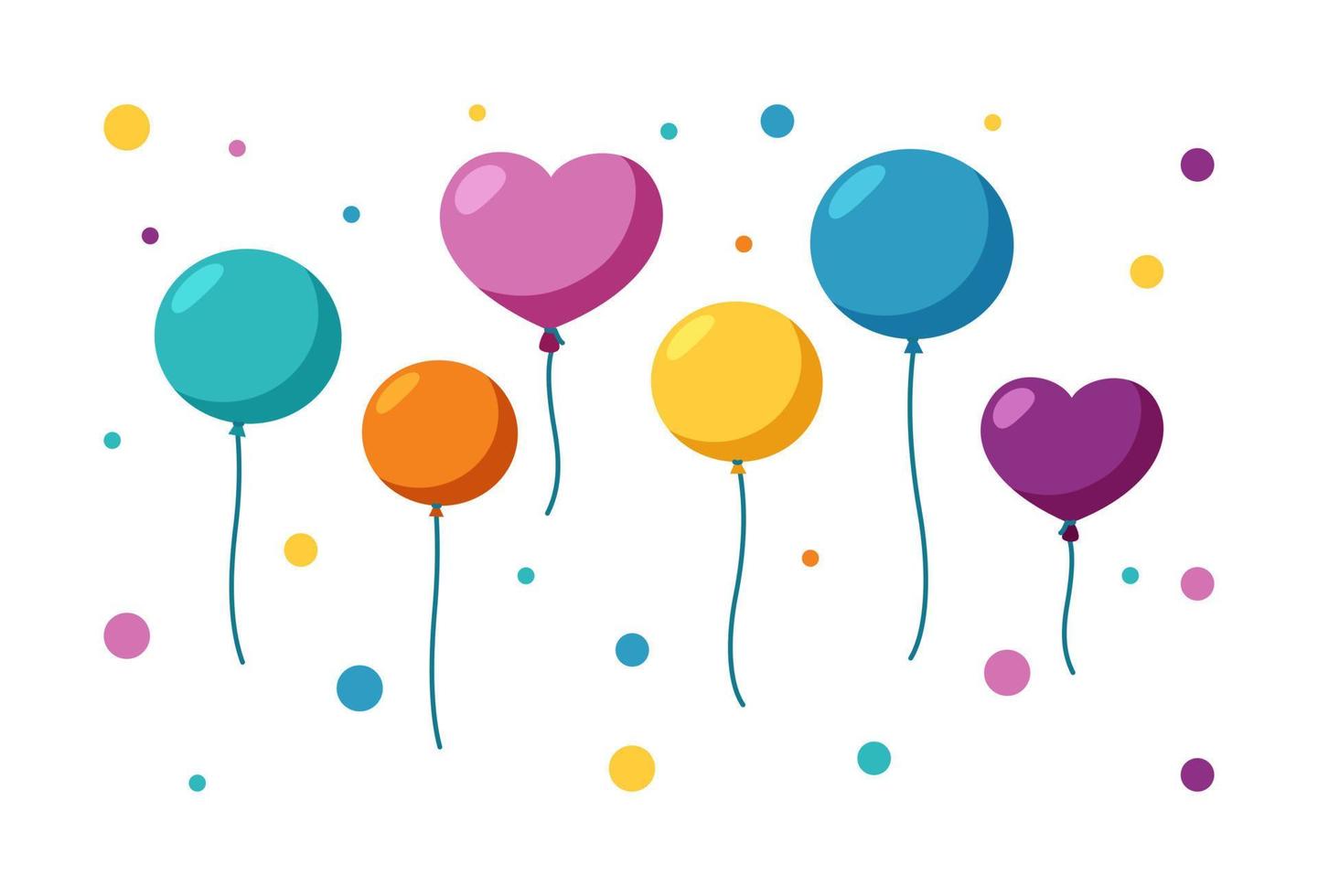 Balloons of different sizes and forms. Set of balloons for happy holiday. Vector illustration