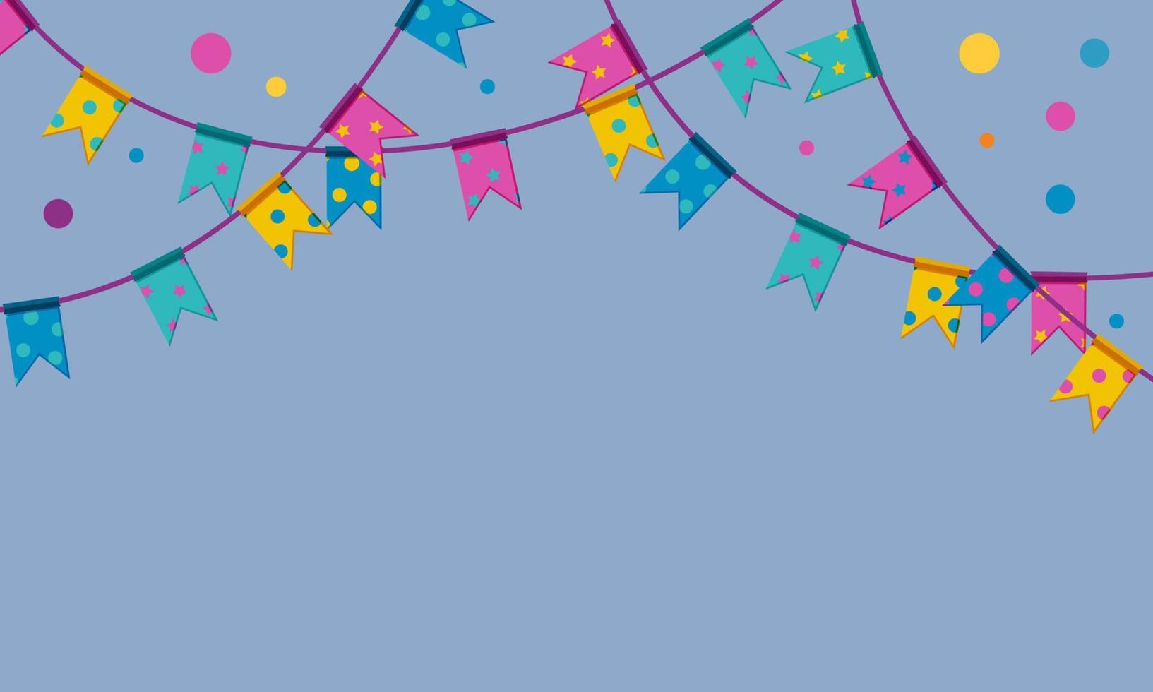 Festival garlands with confetti. Flags on string hanging from above. Upper frame for banners. Vector illustration