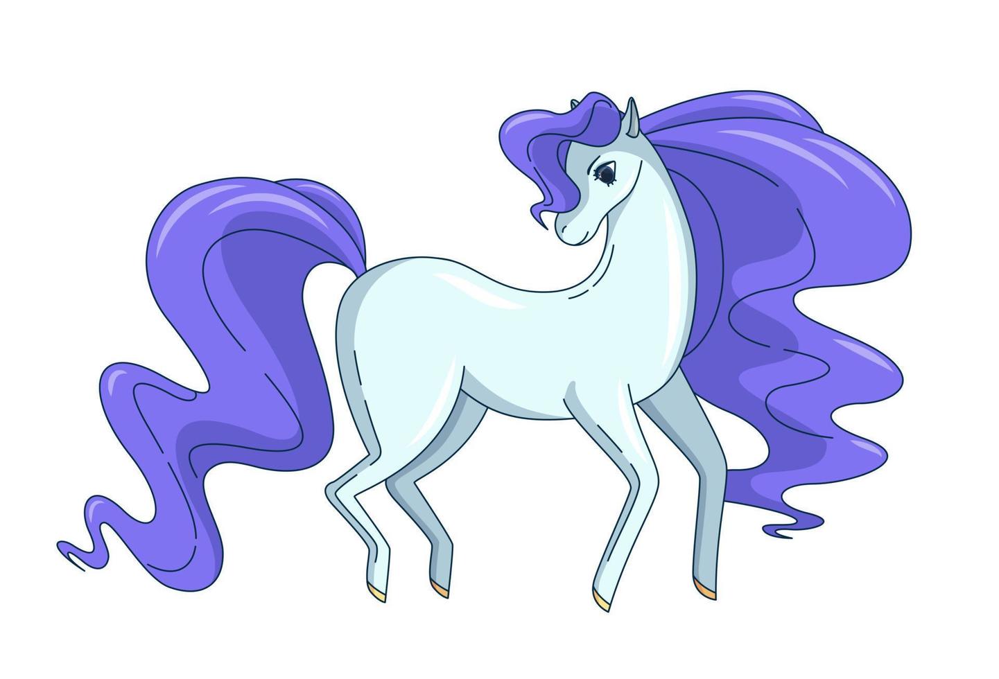 Pretty horse with waving mane and tail isolated on white background. Vector illustration in cute cartoon style