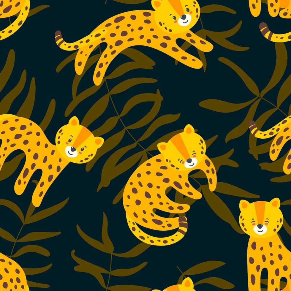 selva de patrones sin fisuras con leopardos. ilustración vectorial tropical en estilo plano vector