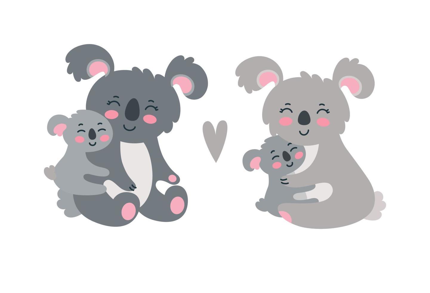 Koala family set. Happy parents and children. Vector illustration in flat style