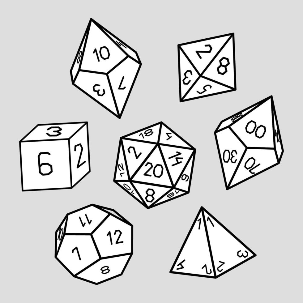 conjunto vectorial de dados para juegos de mesa de fantasía dnd rpg vector