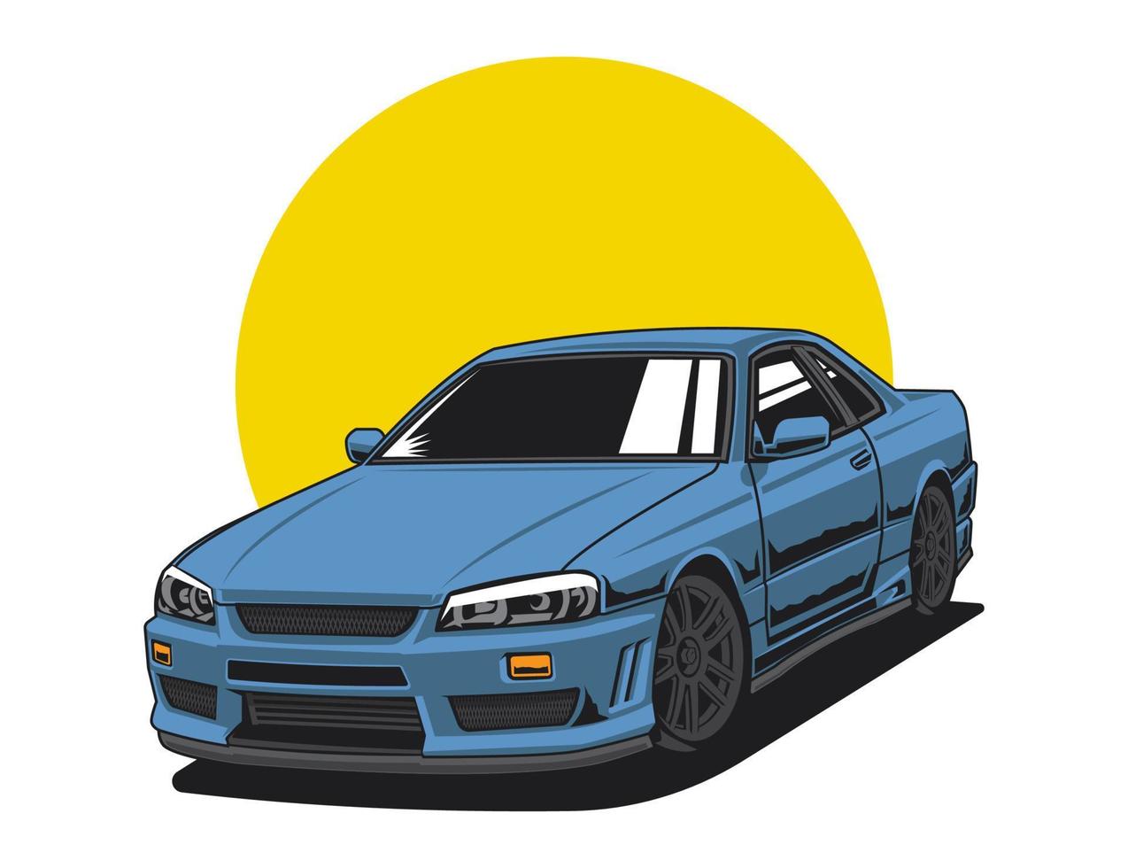 vector de ilustración de coche aislado de los años 90 con tono azul para gráfico de diseño de vehículo