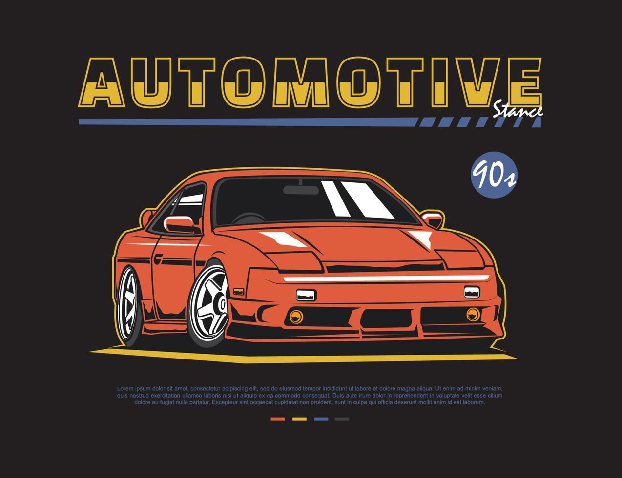 vector de diseño de camiseta con gráfico de ilustración de coche de los 90