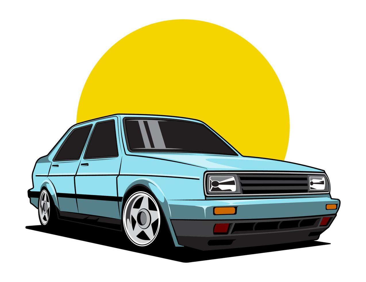 Concepto de vector gráfico de ilustración de dibujos animados de coche de los años 90