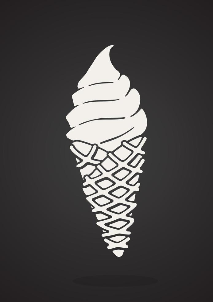 Silhouette icon of ice cream in the waffle cone vector