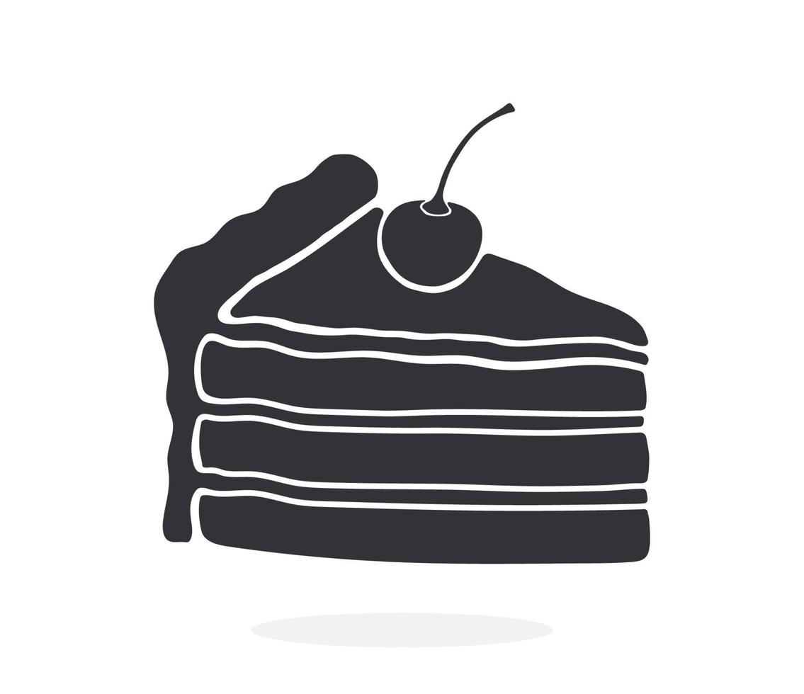 Silhouette icon of a piece of cake with cream and cherry vector