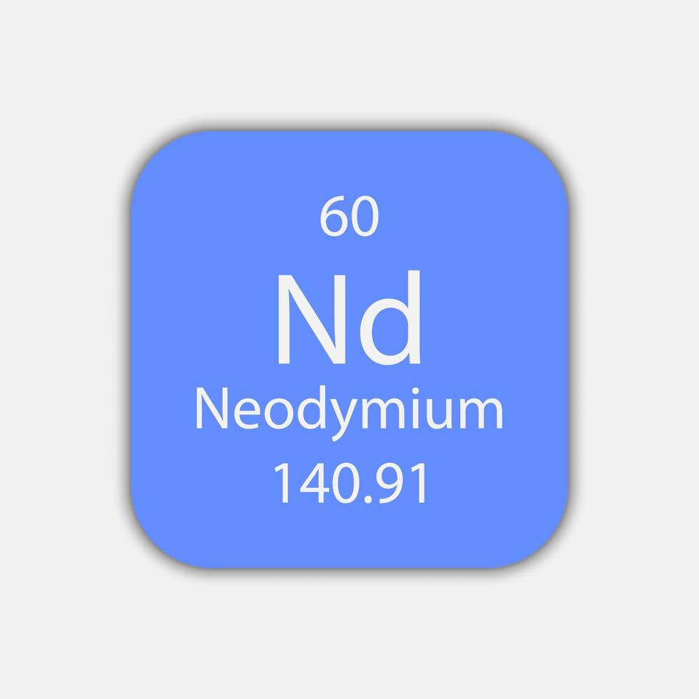 Neodymium symbol. Chemical element of the periodic table. Vector illustration.