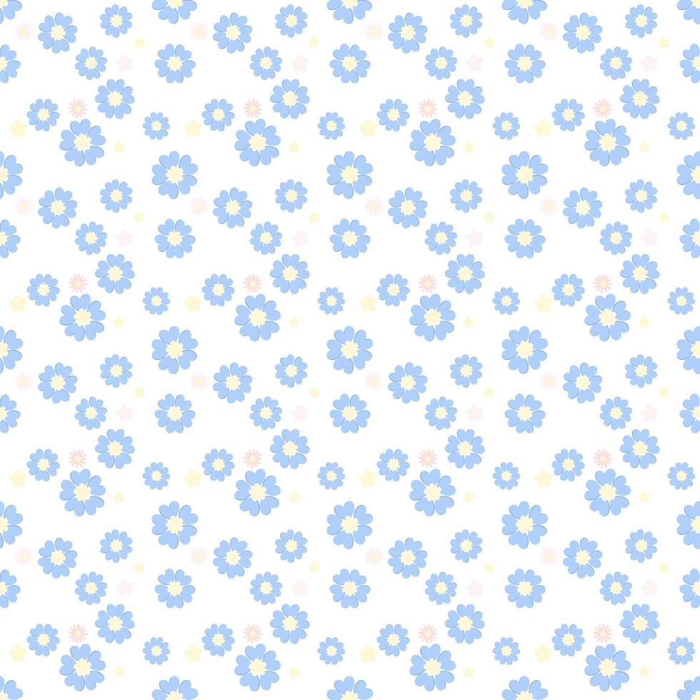 Vector seamless pattern background, small pastel blue flowers on white background.Ideal illustration for fabric print.  Scrapbook cover or gift wrapping paper.