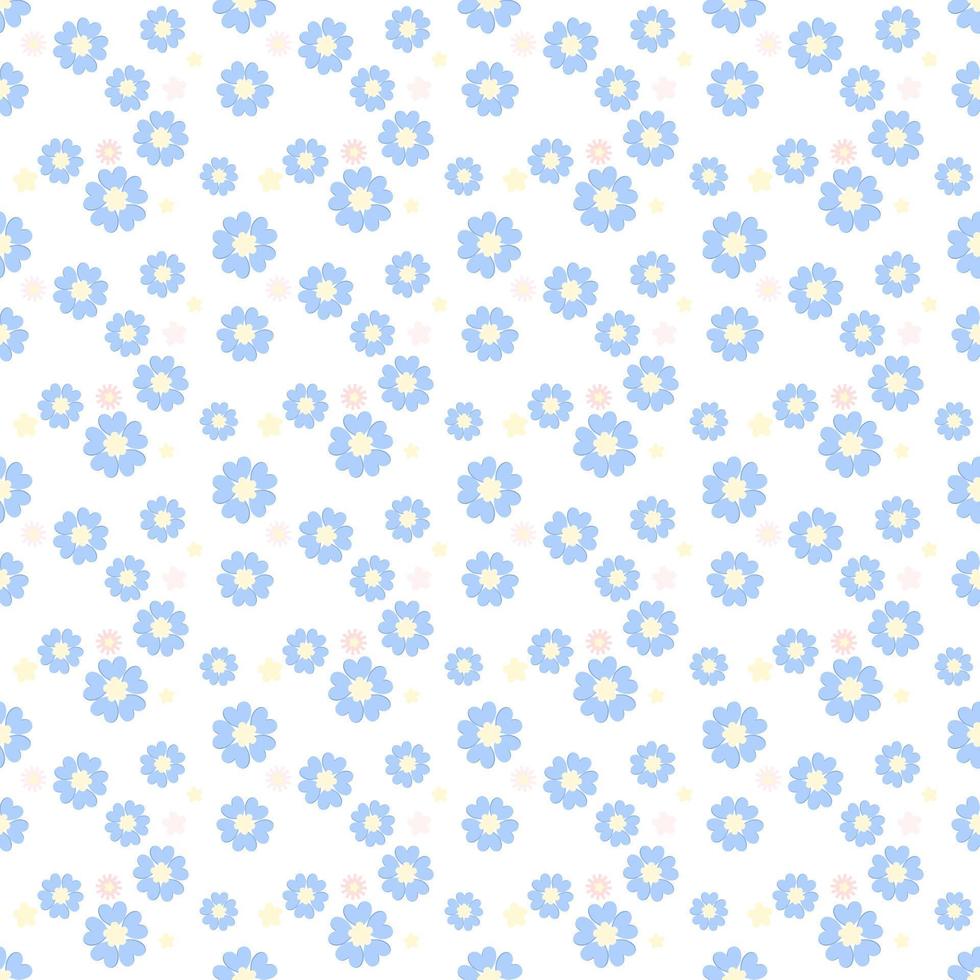 vector de fondo de patrón sin costuras, pequeñas flores de color azul pastel sobre fondo blanco. ilustración ideal para la impresión de tela. cubierta de álbum de recortes o papel de regalo.