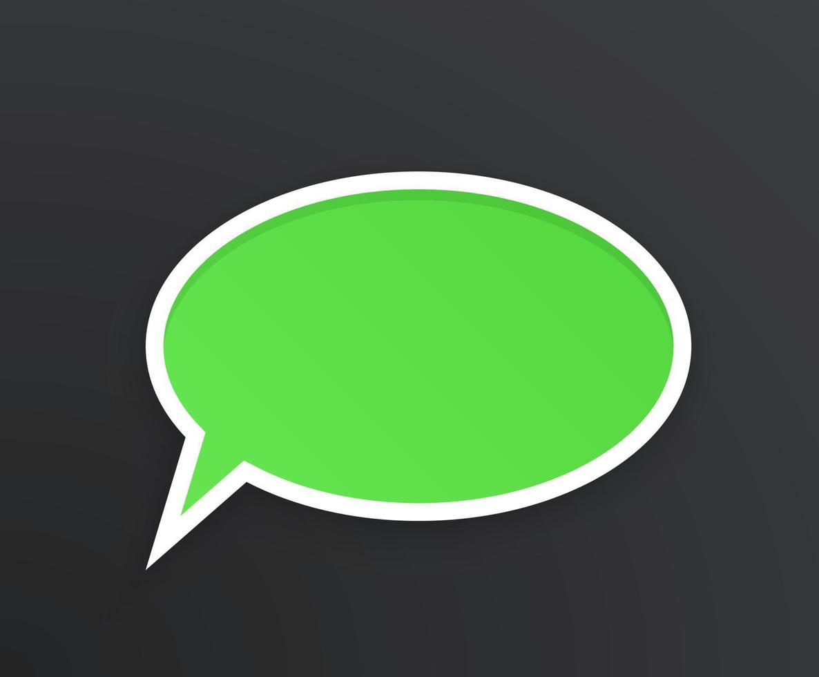 Green comic speech bubble for talk at oval shape with white contour. Empty shape in flat style for chat dialogs. Isolated on black background vector