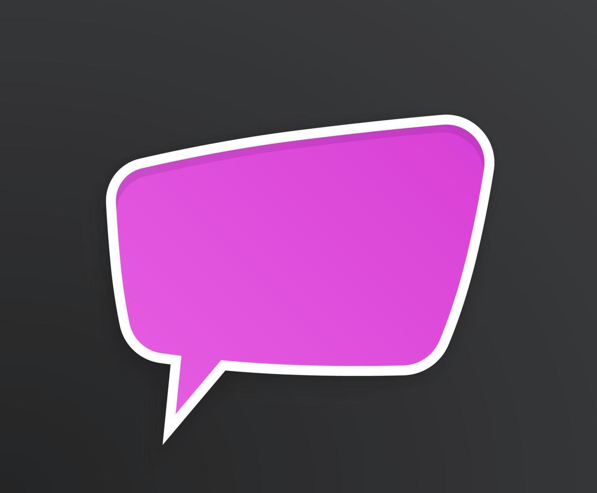 Lilac comic speech bubble for talk at rectangular shape with white contour. Empty shape in flat style for chat dialogs. Isolated on black background vector