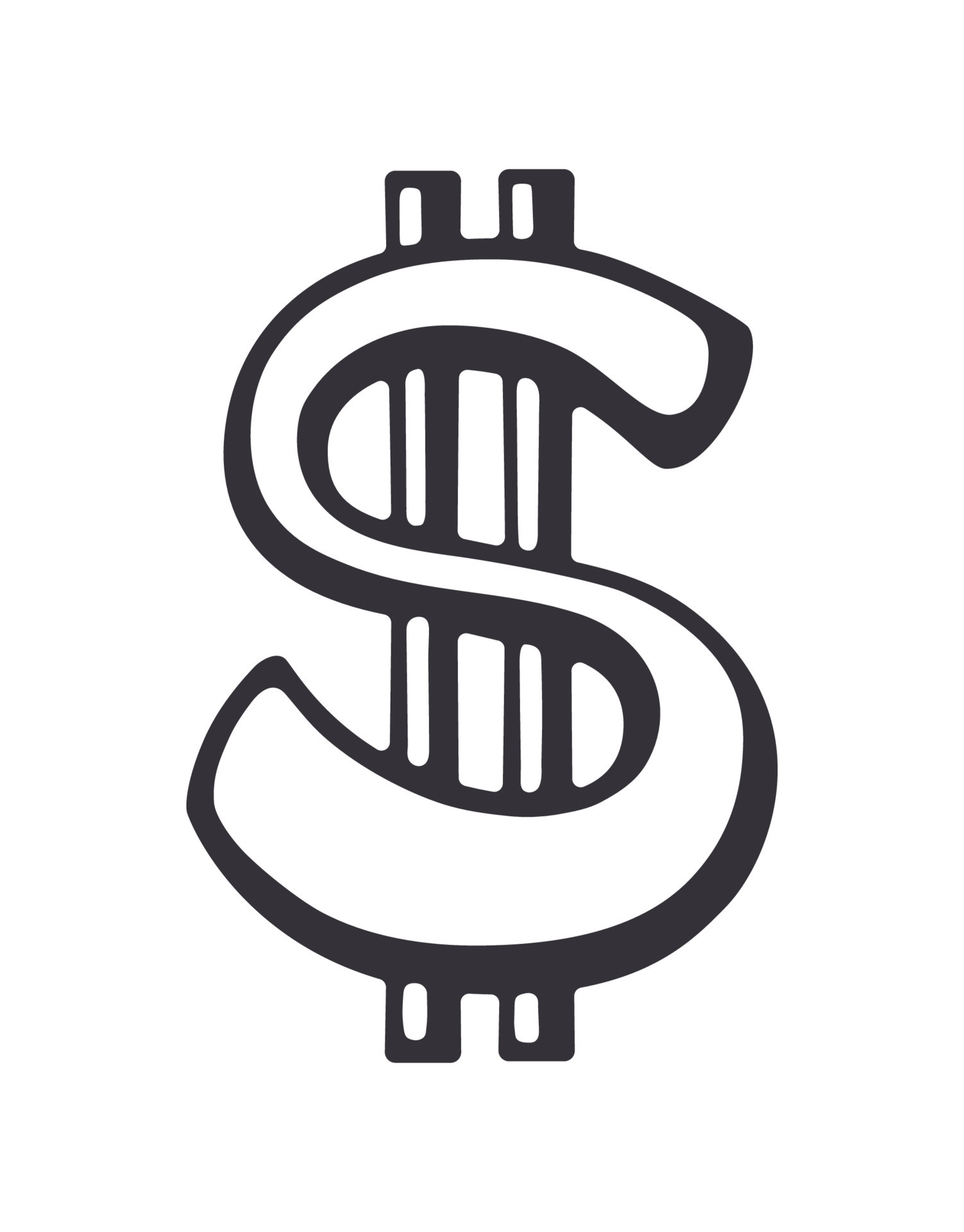 Silhouette of American dollar sign with two vertical lines 19489322