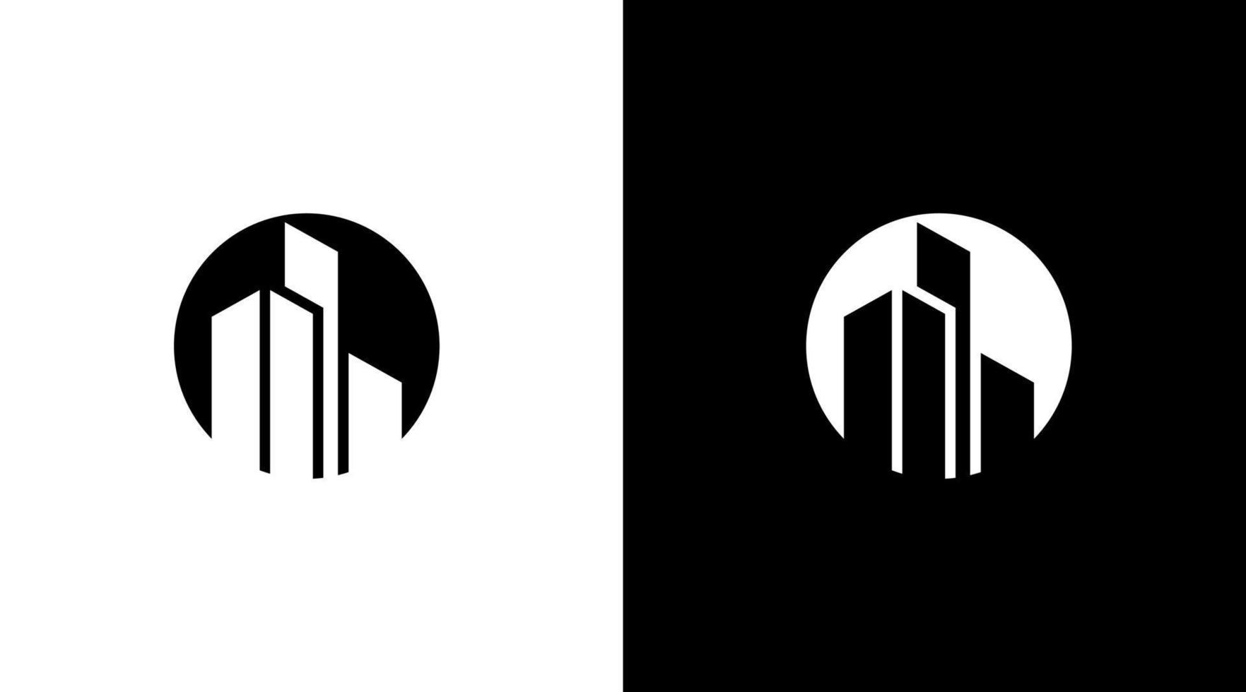 edificio logo monograma círculo blanco y negro icono ilustración estilo diseños plantillas vector