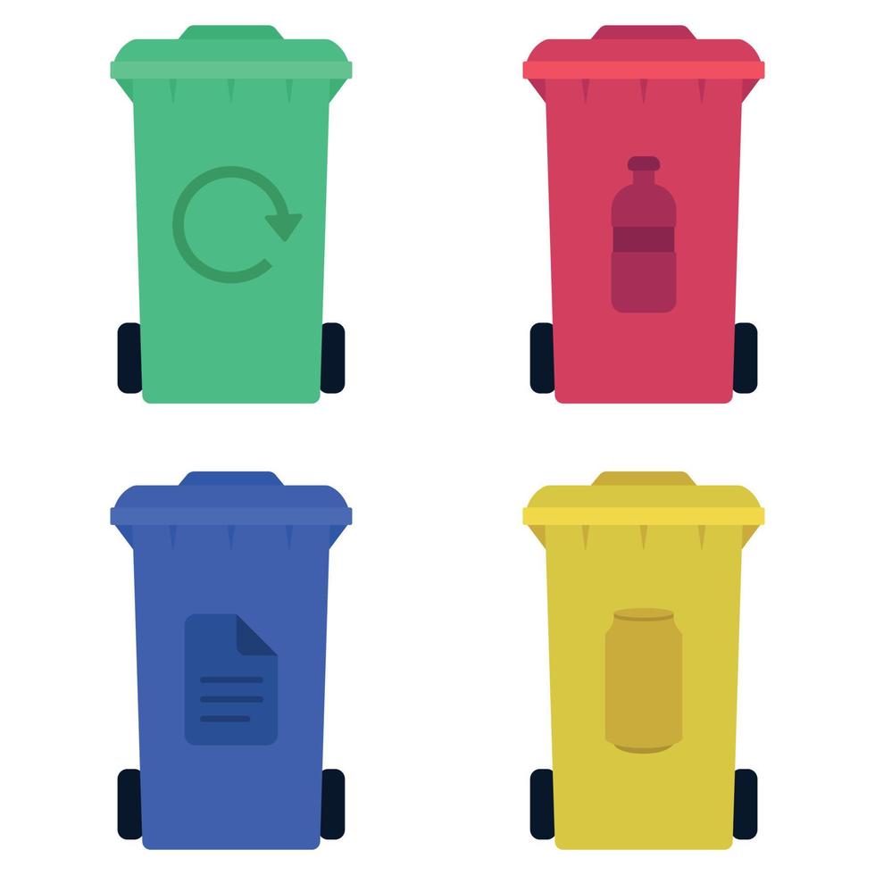 cuatro contenedores de clasificación de residuos diferentes vector