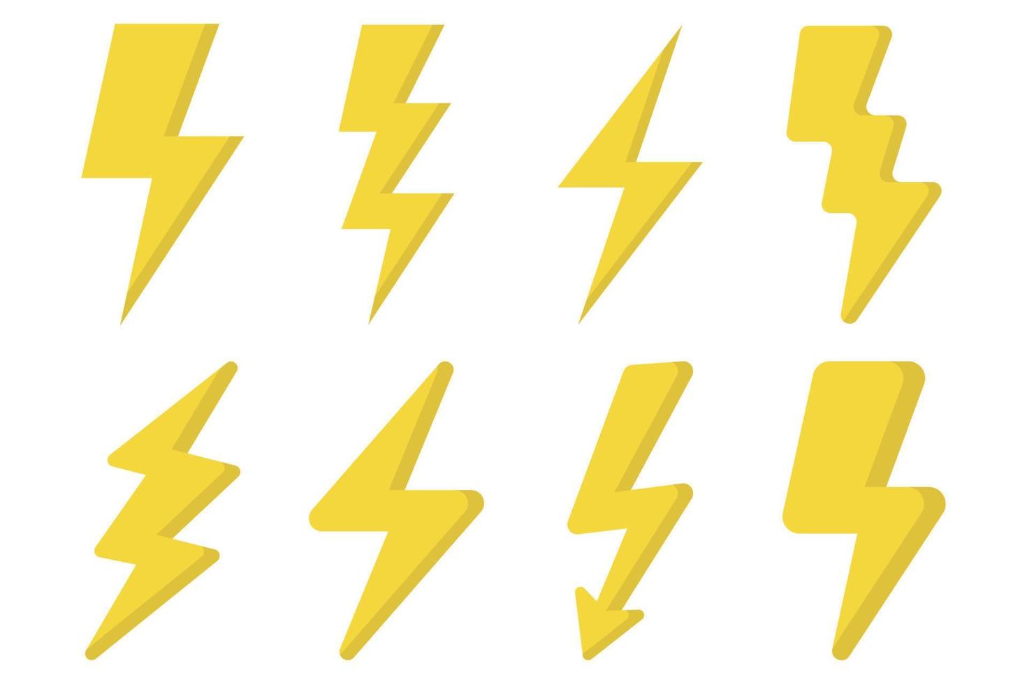 Set Of Eight Different Style Lightning Bolts vector