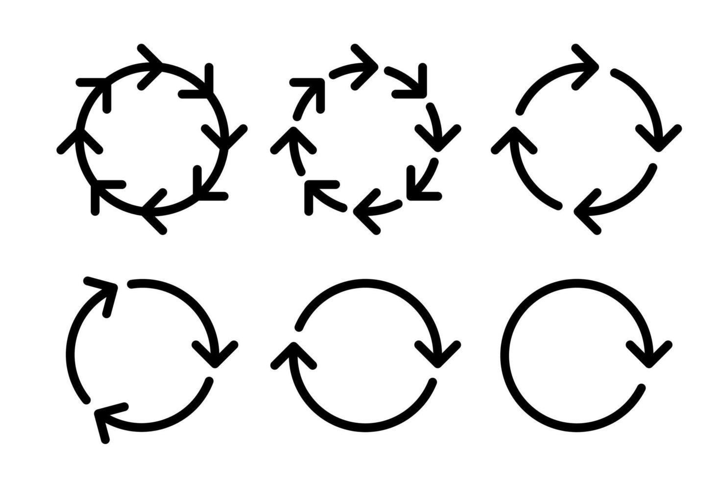 Set Of Six Black Cycle Arrows vector