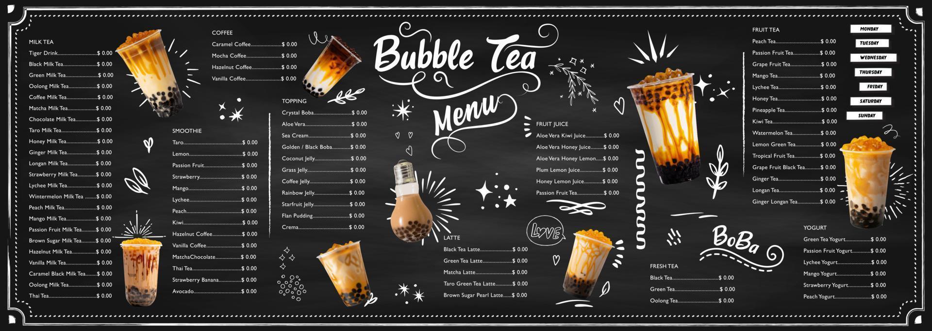 Bubble milk tea, Pearl milk tea , Different sorts of Boba. Yummy drinks. vector