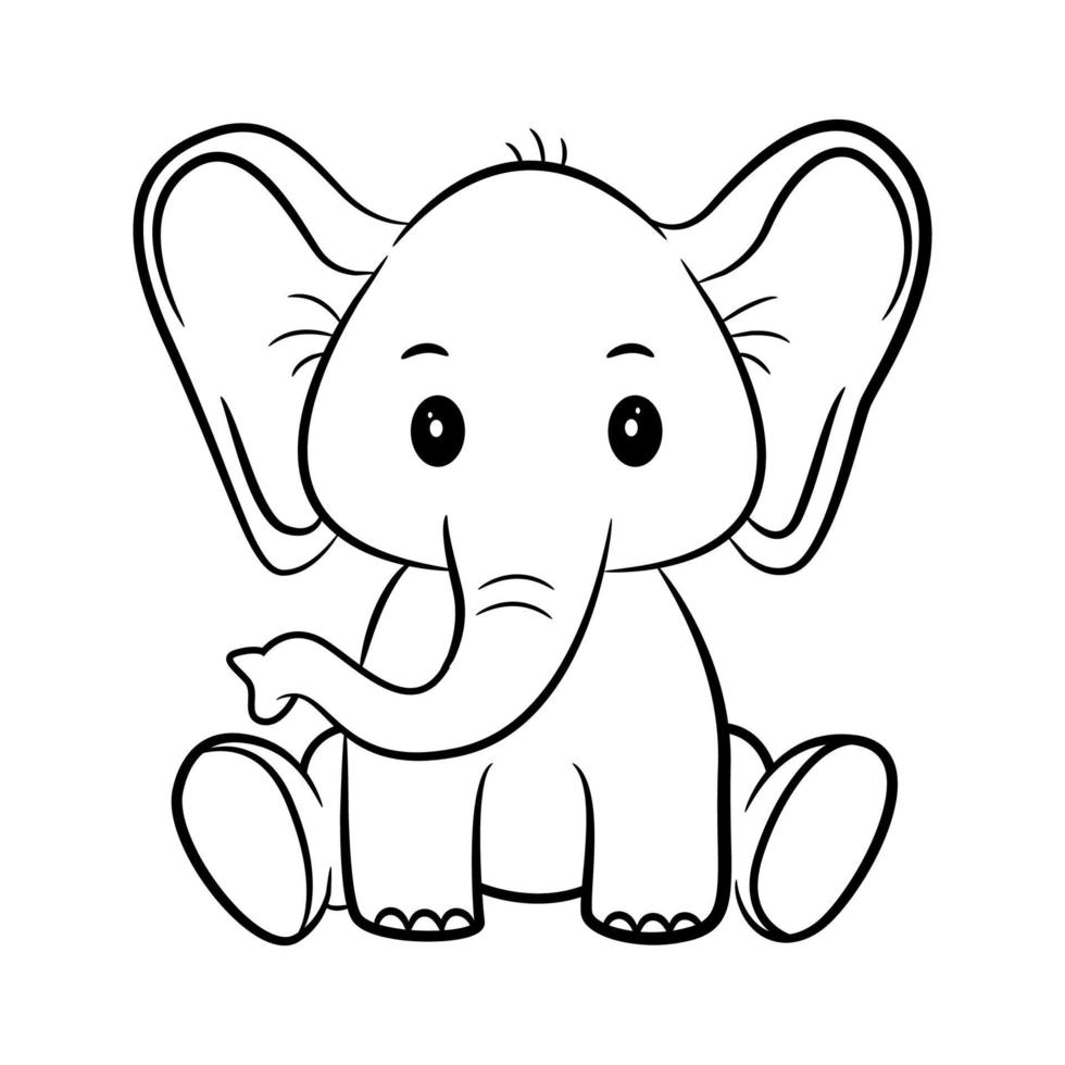 lindo elefante, elefante plano, bueno para niños libro para colorear, etc. vector gratuito