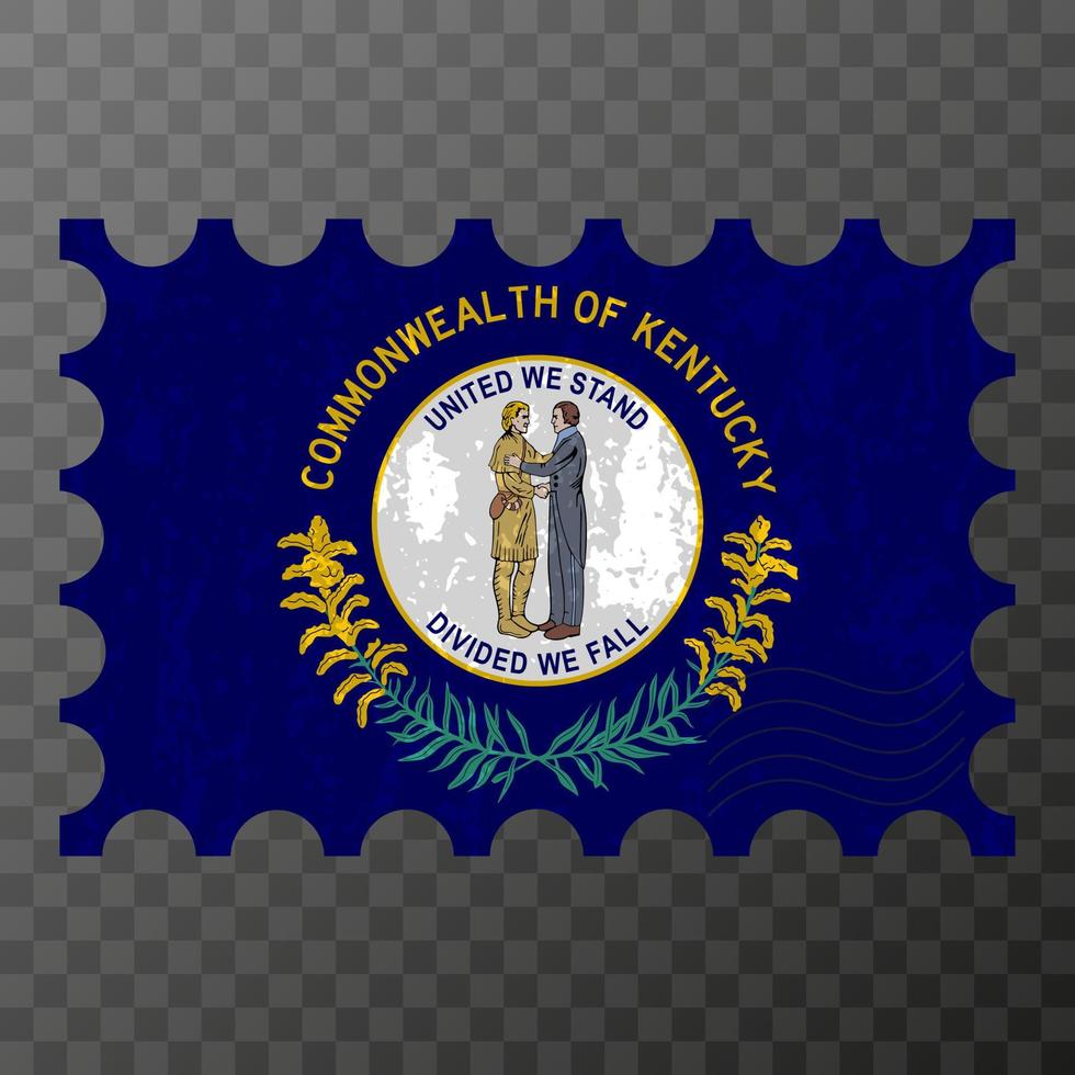 Postage stamp with Kentucky state grunge flag. Vector illustration.