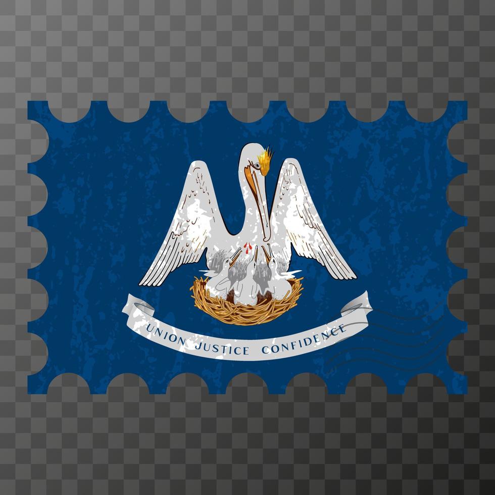 Postage stamp with Louisiana state grunge flag. Vector illustration.