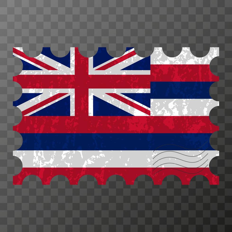 Postage stamp with Hawaii state grunge flag. Vector illustration.