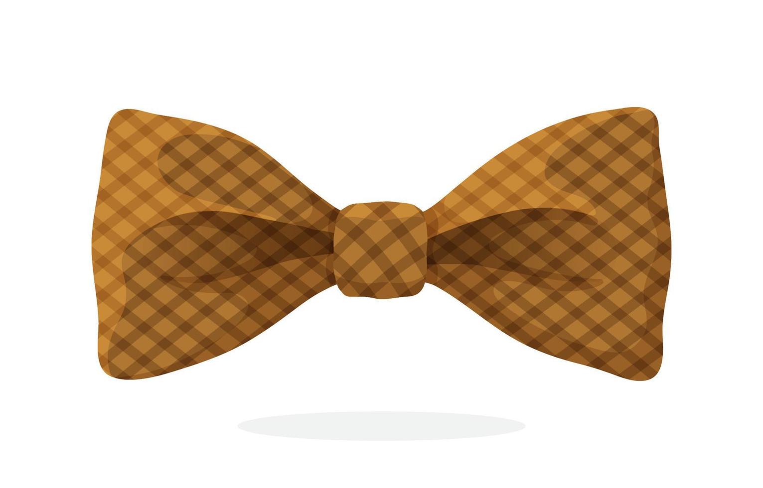 Checkered retro bow tie brown color. Vector illustration in cartoon style. Vintage elegant bowtie. Men's clothing accessories