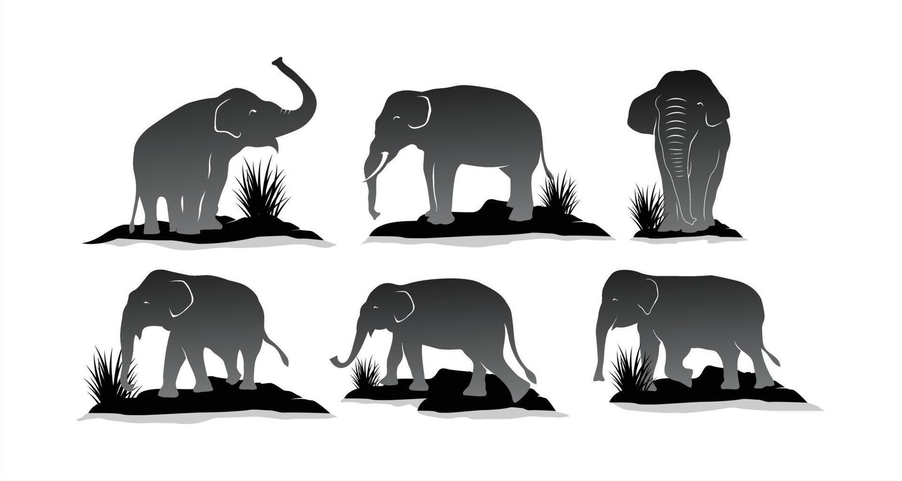 Elephant vector design set in black and white color