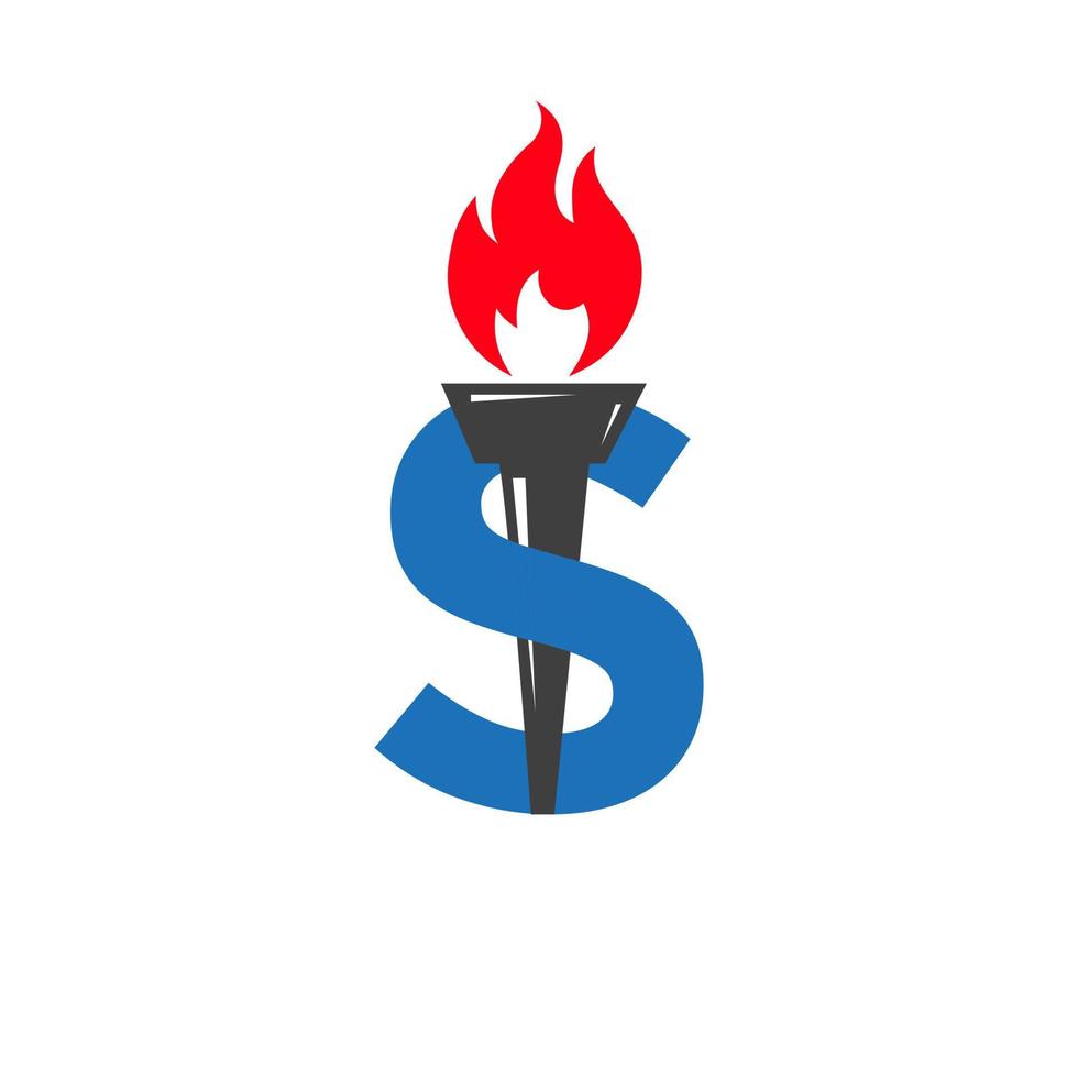 Initial Letter S Fire Torch Concept With Fire and Torch Icon Vector Symbol